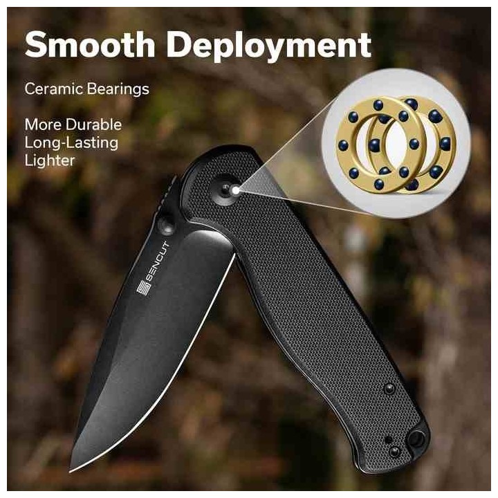 Couteau Sencut Errant Black Manche G10 Lame Acier 9Cr18MoV Blackwash IKBS Linerlock Clip S23054B1 - Livraison Gratuite