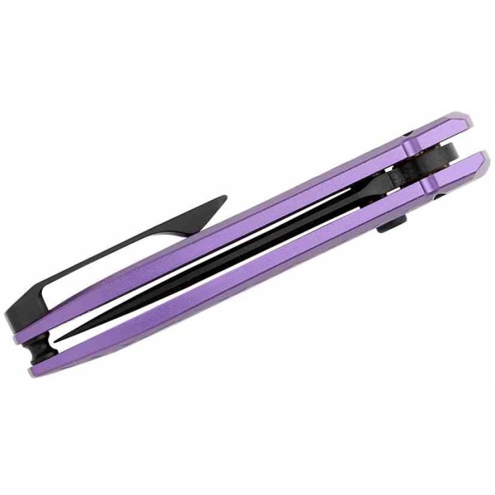Couteau Bestech Ququ Purple Lame Acier 14C28N Black Manche Aluminium Button Lock IKBS Clip BTKG57A4 - Livraison Gratuite