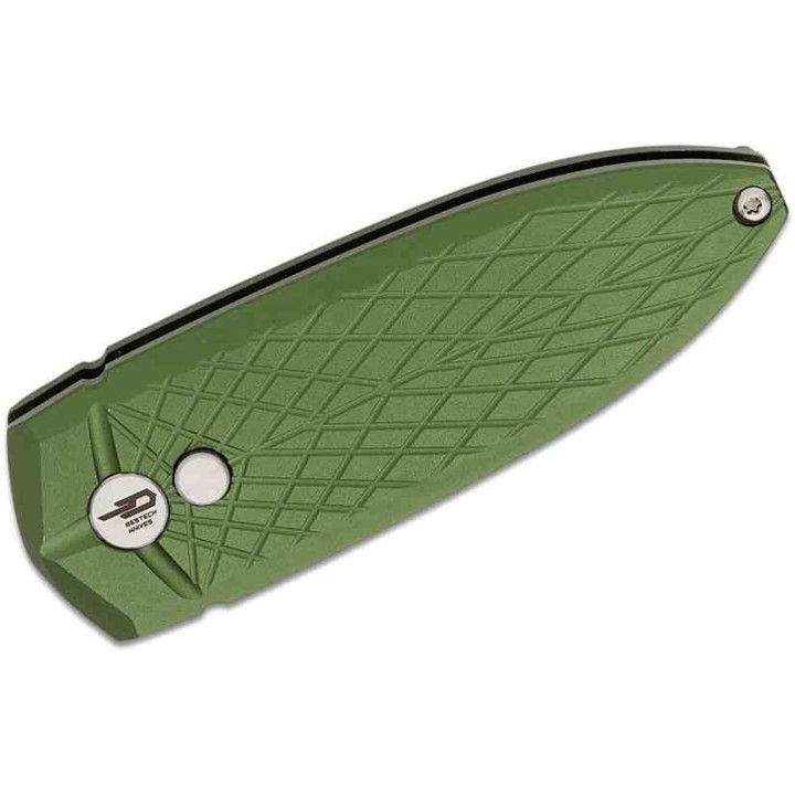 Couteau Bestech Ququ Green Lame Acier 14C28N Satin Manche Aluminium Button Lock IKBS Clip BTKG57B2 - Livraison Gratuite