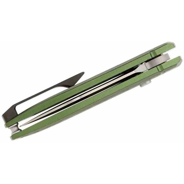 Couteau Bestech Ququ Green Lame Acier 14C28N Satin Manche Aluminium Button Lock IKBS Clip BTKG57B2 - Livraison Gratuite