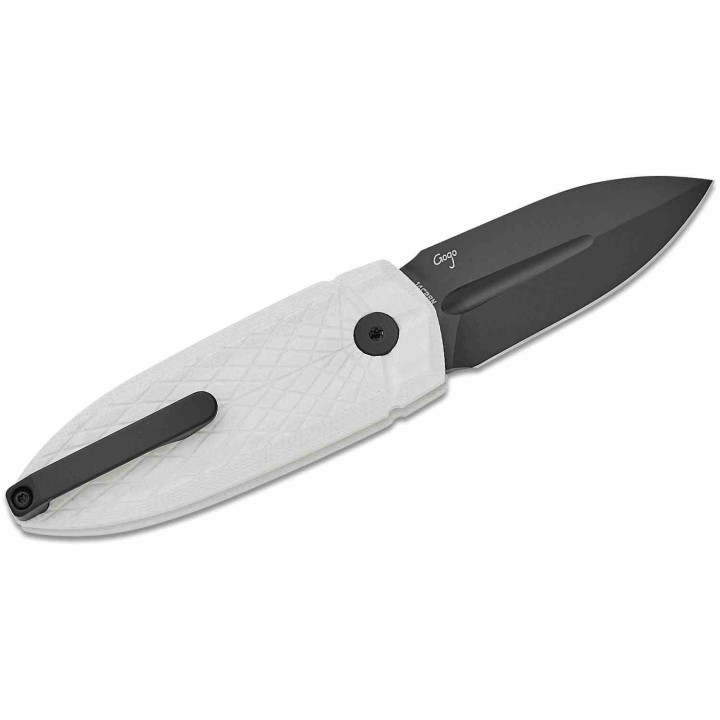 Couteau Bestech Ququ White Lame Acier 14C28N Black DLC Manche G10 Button Lock IKBS Clip BTKG57A5 - Livraison Gratuite