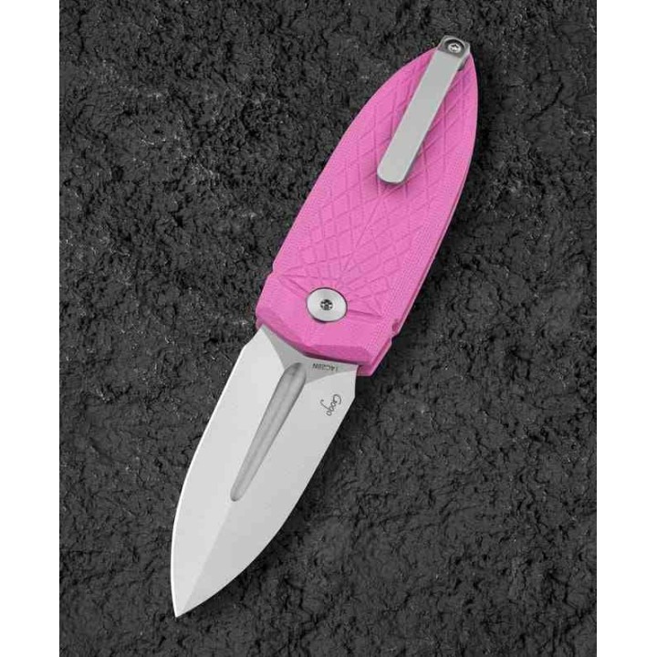 Couteau Bestech Ququ Pink Lame Acier 14C28N Satin Manche G10 Button Lock IKBS Clip BTKG57A2 - Livraison Gratuite