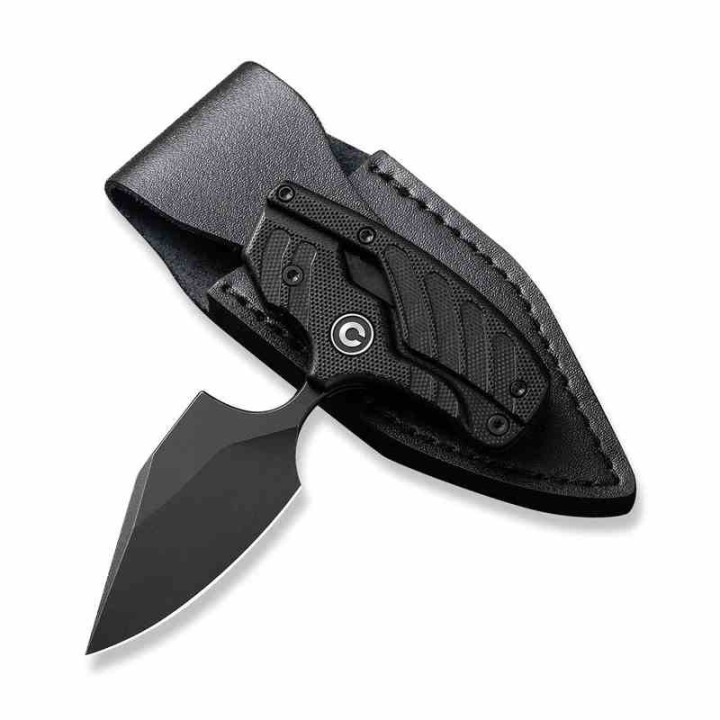 Couteau CIVIVI Typhoeus Black Push Dagger Lame Acier 14C28N Black Manche G10 Etui Cuir CIVC210361 - Livraison Gratuite