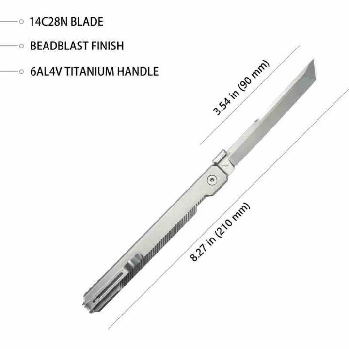 Couteau Kubey Prism Titane Gray Manche 6AL4V Lame Tanto Acier 14C28N IKBS Button Lock Clip KUB243A - Livraison Gratuite