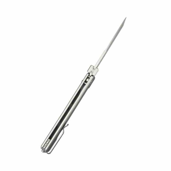 Couteau Kubey Prism Titane Gray Manche 6AL4V Lame Tanto Acier 14C28N IKBS Button Lock Clip KUB243A - Livraison Gratuite