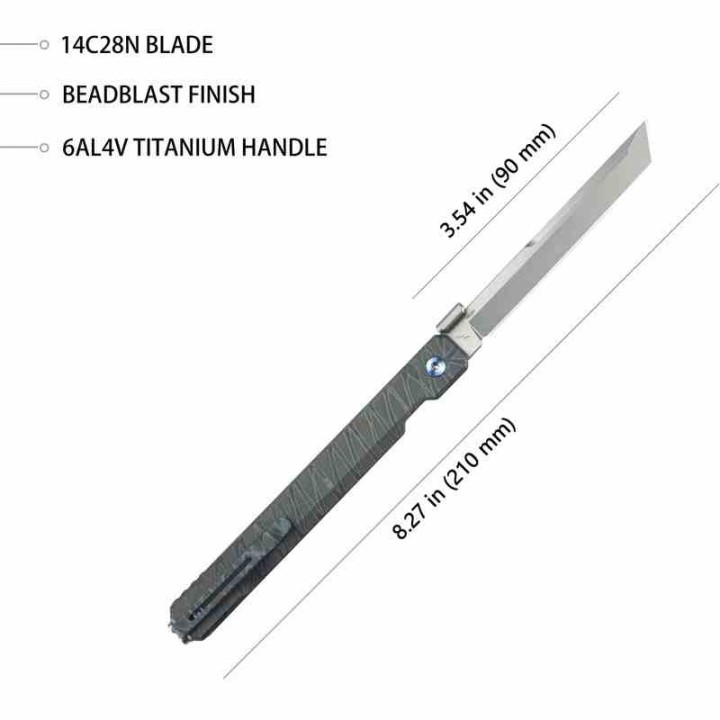 Couteau Kubey Prism Titane Flame Manche 6AL4V Lame Tanto Acier 14C28N IKBS Button Lock Clip KUB243C - Livraison Gratuite