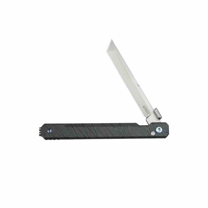 Couteau Kubey Prism Titane Flame Manche 6AL4V Lame Tanto Acier 14C28N IKBS Button Lock Clip KUB243C - Livraison Gratuite