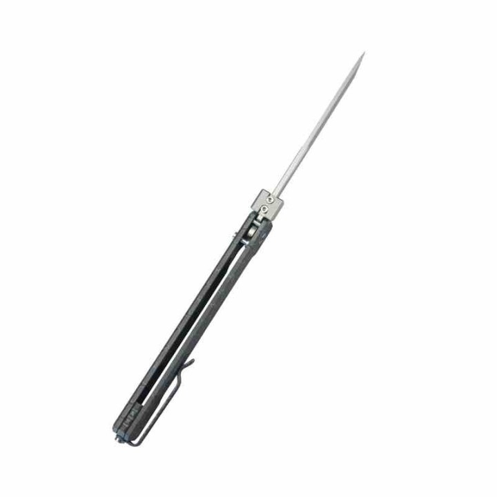 Couteau Kubey Prism Titane Flame Manche 6AL4V Lame Tanto Acier 14C28N IKBS Button Lock Clip KUB243C - Livraison Gratuite