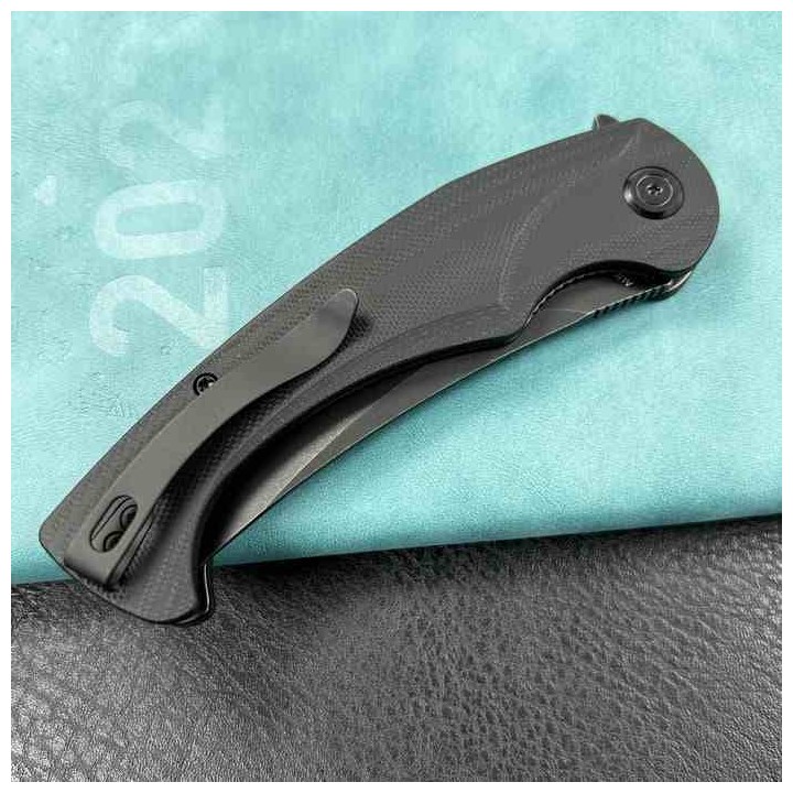 Couteau Kubey Scimitar Black Manche G10 Lame Acier 14C28N Blackwash IKBS Linerlock Clip KUB173L - Livraison Gratuite