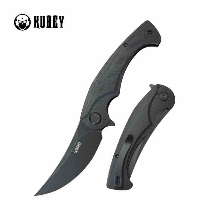 Couteau Kubey Scimitar Black Manche G10 Lame Acier 14C28N Blackwash IKBS Linerlock Clip KUB173L - Livraison Gratuite