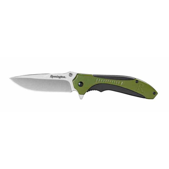 R15672 Couteau Remington Sportsman Linerlock A/O Manche Black/Green Polymer Lame Acier 8Cr13MoV Clip - Livraison Gratuite