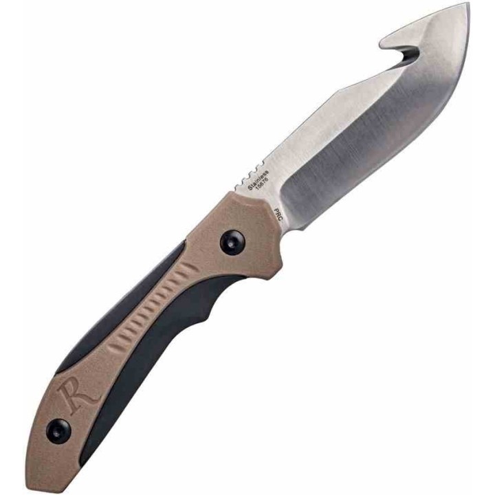 R15676 Couteau Remington Sportsman Guthook Manche Black/Tan Polymer Lame Acier 440 Etui Nylon - Livraison Gratuite