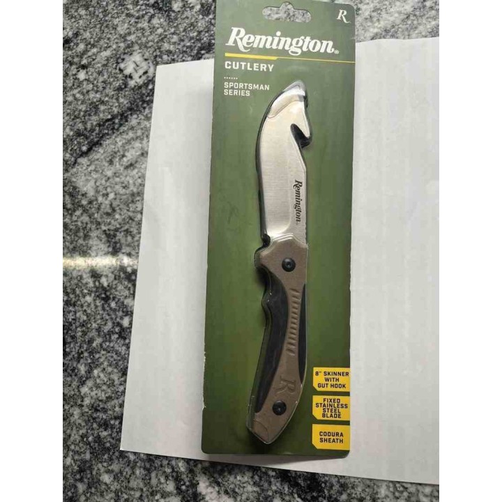 R15676 Couteau Remington Sportsman Guthook Manche Black/Tan Polymer Lame Acier 440 Etui Nylon - Livraison Gratuite