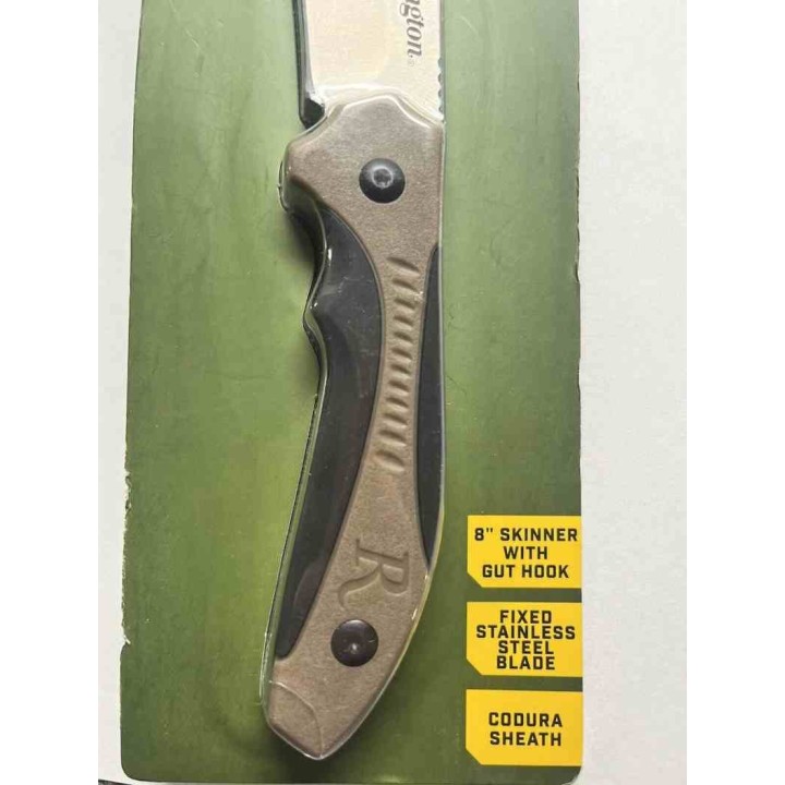 R15676 Couteau Remington Sportsman Guthook Manche Black/Tan Polymer Lame Acier 440 Etui Nylon - Livraison Gratuite
