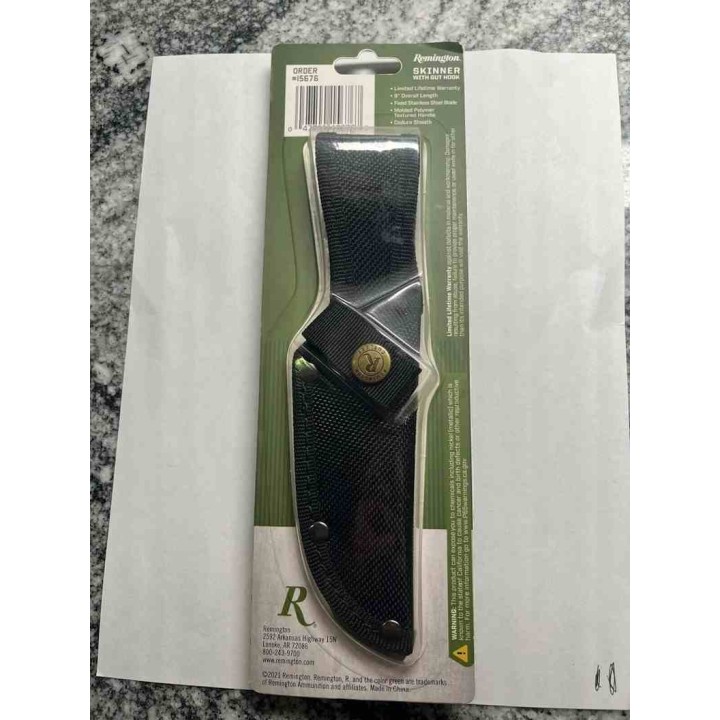 R15676 Couteau Remington Sportsman Guthook Manche Black/Tan Polymer Lame Acier 440 Etui Nylon - Livraison Gratuite