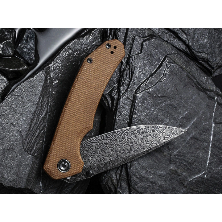 Couteau CIVIVI BRAZEN Brown Manche Micarta Lame Acier Damas IKBS Linerlock Clip CIVC2102DS1 - Livraison Gratuite