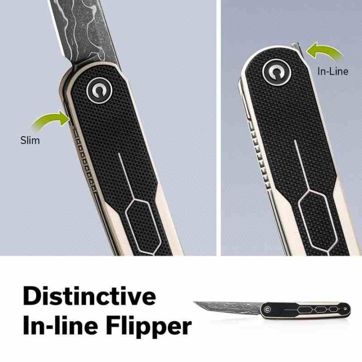 Couteau CIVIVI KwaiQ Ivory/Black Manche G10 Lame Tanto Acier Damas IKBS Liner Lock Clip CIVC23015DS1 - Livraison Gratuite