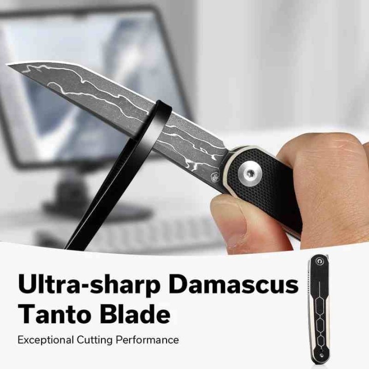 Couteau CIVIVI KwaiQ Ivory/Black Manche G10 Lame Tanto Acier Damas IKBS Liner Lock Clip CIVC23015DS1 - Livraison Gratuite