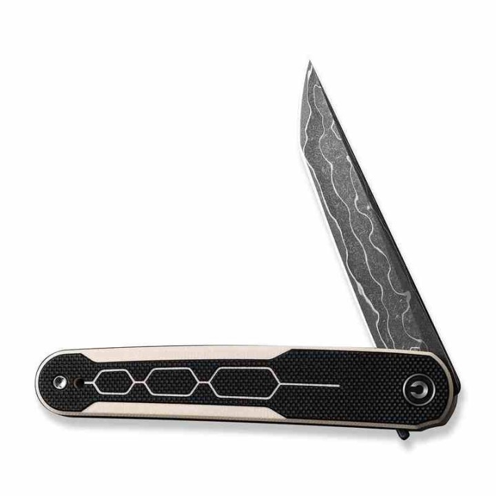 Couteau CIVIVI KwaiQ Ivory/Black Manche G10 Lame Tanto Acier Damas IKBS Liner Lock Clip CIVC23015DS1 - Livraison Gratuite