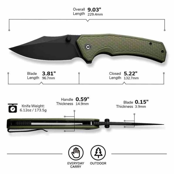 Couteau CIVIVI Vexillum OD Green Manche G10 Lame Acier Nitro-V Blk Clip Point IKBS Linerlock CIVC23003D2 - Livraison Gratuite