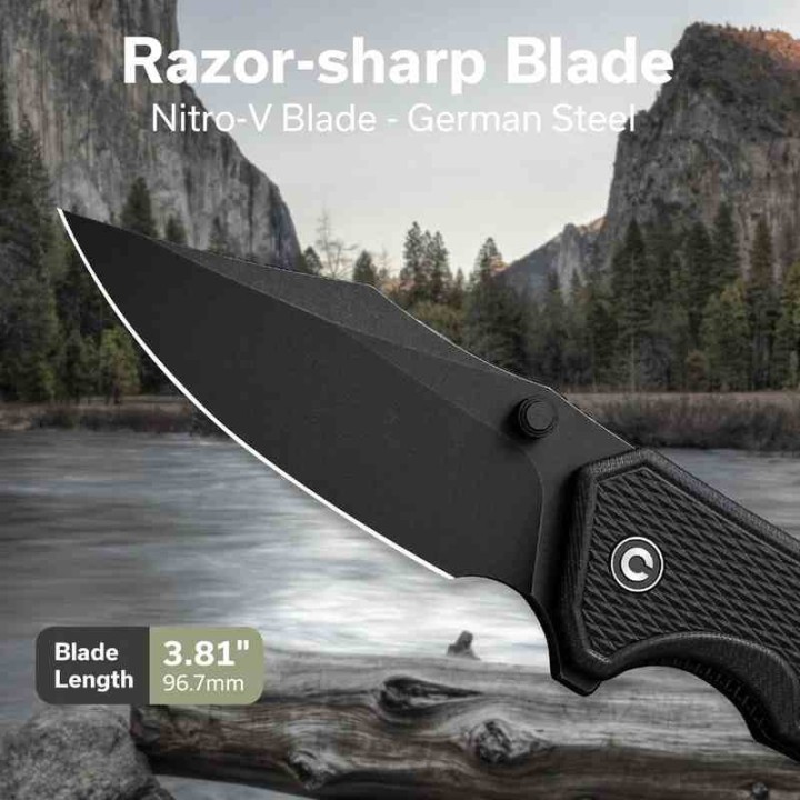 Couteau CIVIVI Vexillum Black Manche G10 Lame Acier Nitro-V Blk Clip Point IKBS Linerlock Clip CIVC23003D1 - Livraison Gratuite