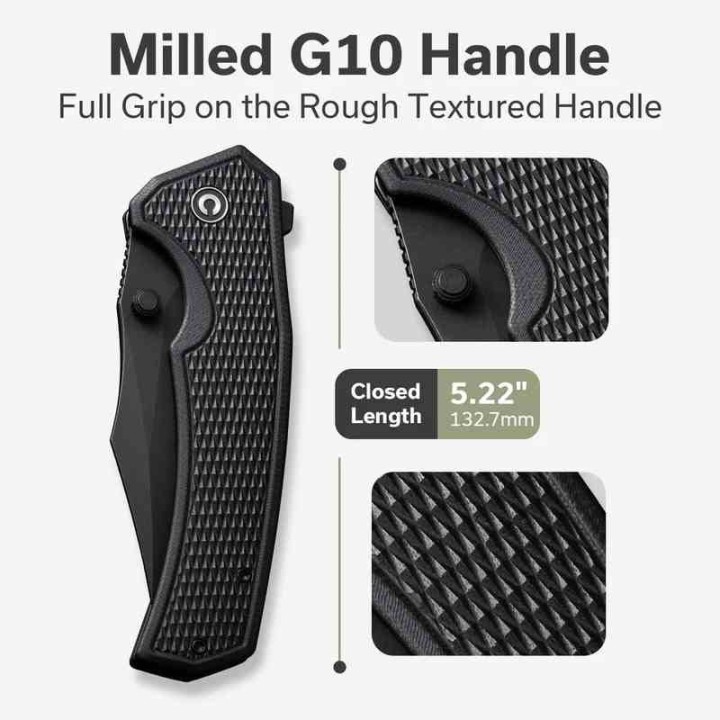 Couteau CIVIVI Vexillum Black Manche G10 Lame Acier Nitro-V Blk Clip Point IKBS Linerlock Clip CIVC23003D1 - Livraison Gratuite