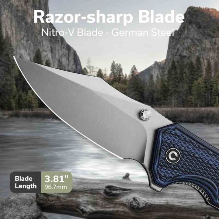Couteau CIVIVI Vexillum Blue/Black Manche G10 Lame Acier Nitro-V Satin Clip Point IKBS CIVC23003D3 - Livraison Gratuite