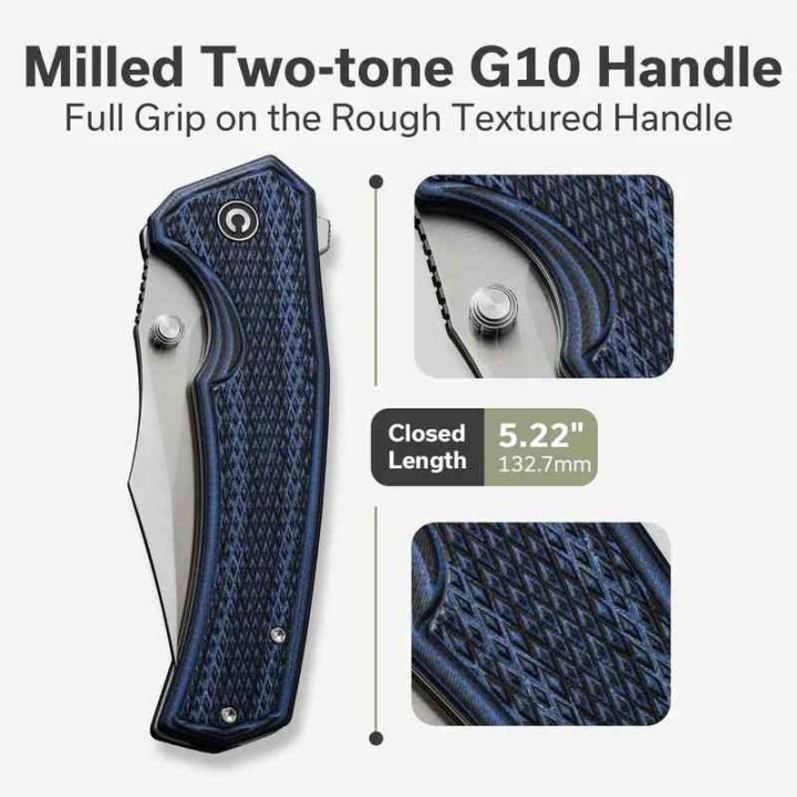 Couteau CIVIVI Vexillum Blue/Black Manche G10 Lame Acier Nitro-V Satin Clip Point IKBS CIVC23003D3 - Livraison Gratuite
