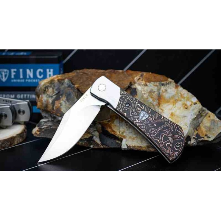 Couteau Finch FLINT Copper CF Manche Fibre Carbone Lame Acier 154CM IKBS Framelock Clip FKCFT115 - Livraison Gratuite
