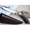 Skinner Couteau de Chasse Hunter Acier Carbone Manche Bois de Cerf Etui Cuir SS7017 - Livraison Gratuite