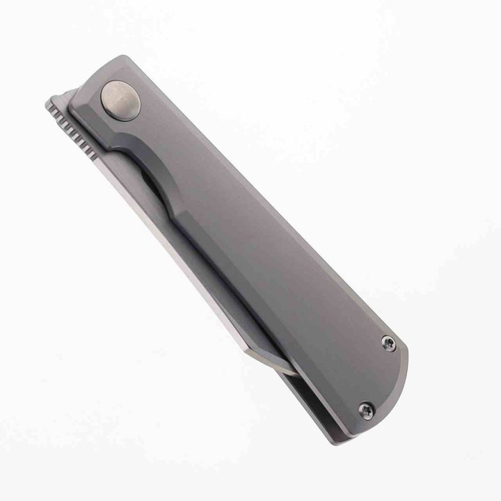 Couteau Bestech Bruv Gray Manche Titane Lame Sheepsfoot Acier M390 Frame Lock IKBS Clip BTKT2401A - Livraison Gratuite
