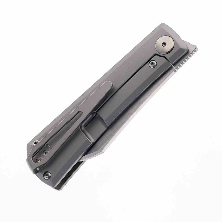 Couteau Bestech Bruv Gray Manche Titane Lame Sheepsfoot Acier M390 Frame Lock IKBS Clip BTKT2401A - Livraison Gratuite