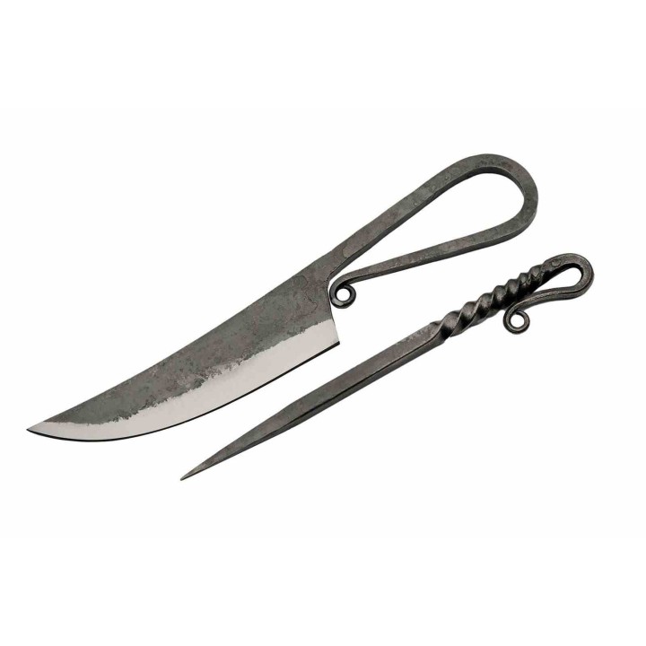 Set Medieval Feast Picker Set Couteau Carbone Forgé + Pic Brochette Etui Cuir PA4449 - Livraison Gratuite