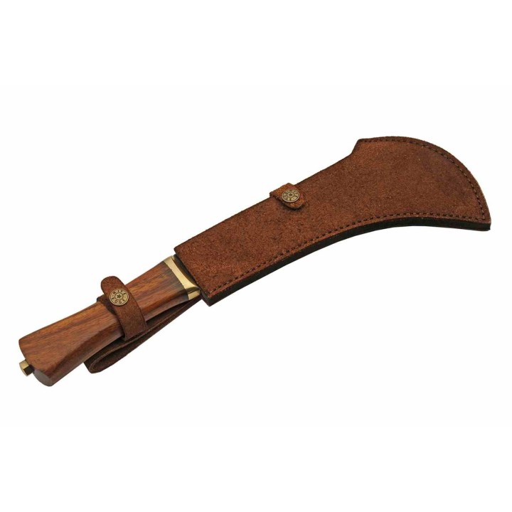 Couteau Serpe Hook Bushwhacker Machete Lame Acier Carbone Manche Bois Etui Cuir PA203429 - Livraison Gratuite
