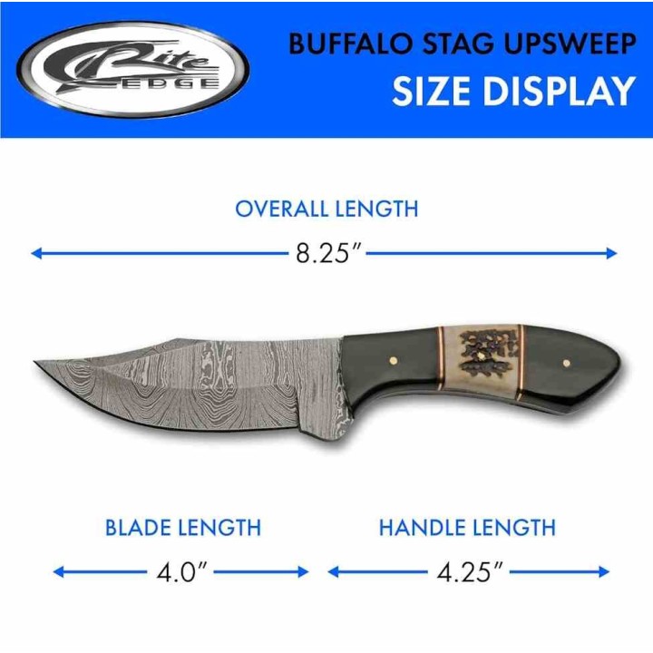 Couteau Damas Skinner Buffalo Stag Lame Acier 256 Damas Manche Corne Etui Cuir DM1356 - Livraison Gratuite