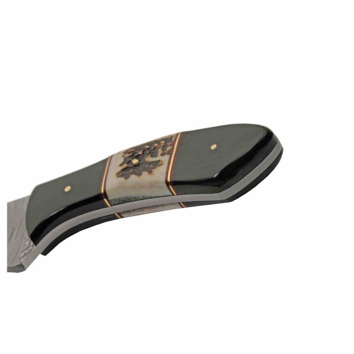 Couteau Damas Skinner Buffalo Stag Lame Acier 256 Damas Manche Corne Etui Cuir DM1356 - Livraison Gratuite