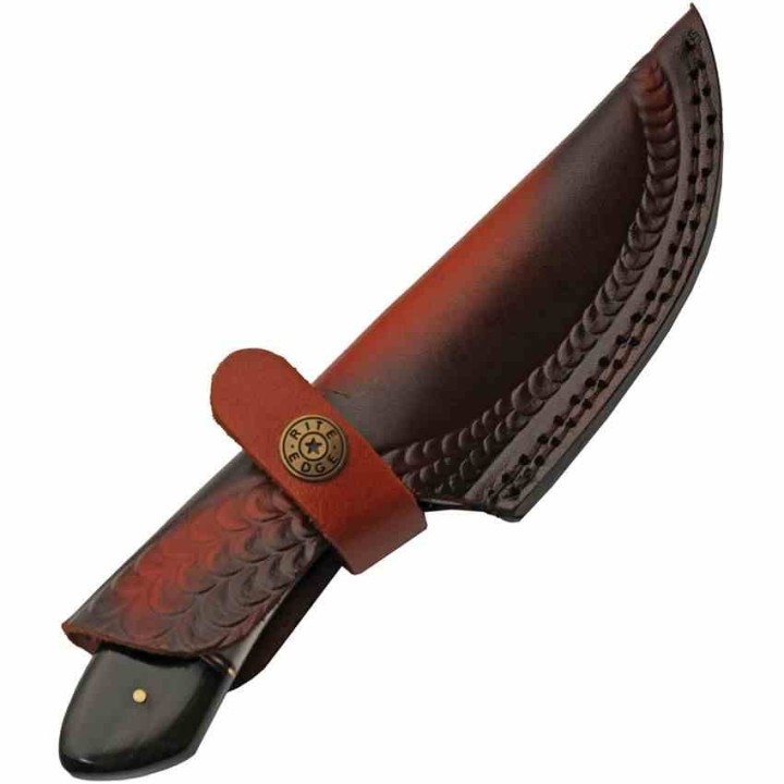 Couteau Damas Skinner Buffalo Stag Lame Acier 256 Damas Manche Corne Etui Cuir DM1356 - Livraison Gratuite