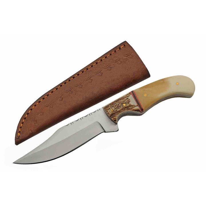 Conteau Rite Edge Venison Hunter Manche Os & Bois de Cerf Lame Acier Inox Etui Cuir PA8028 - Livraison Gratuite