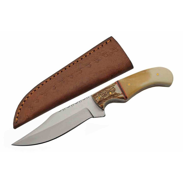 Conteau Rite Edge Venison Hunter Manche Os & Bois de Cerf Lame Acier Inox Etui Cuir PA8028 - Livraison Gratuite