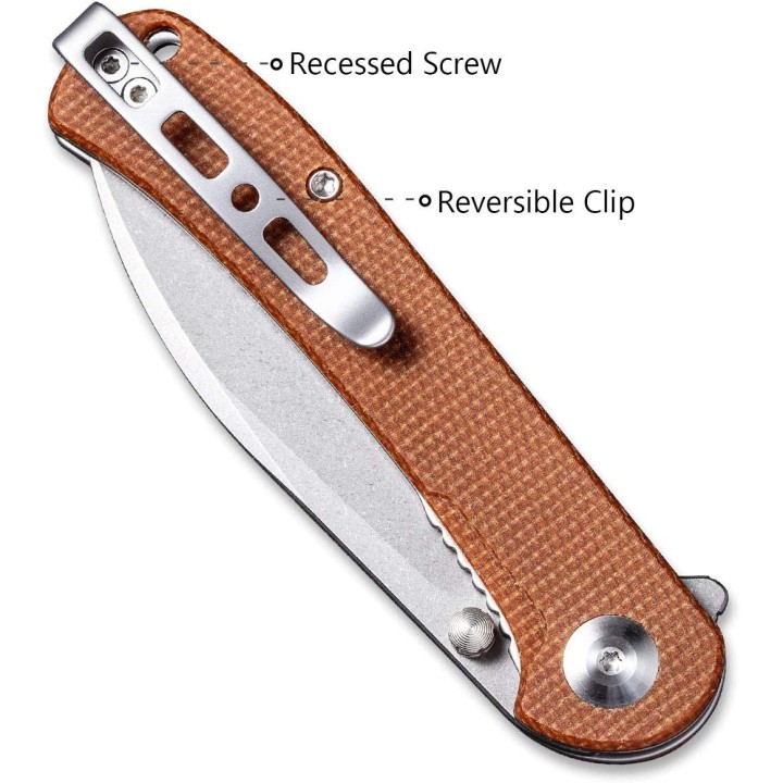 Couteau SENCUT Scepter Brown Manche Micarta Lame Acier 9Cr18MOB IKBS Linerlock CLip SA03D - Livraison Gratuite