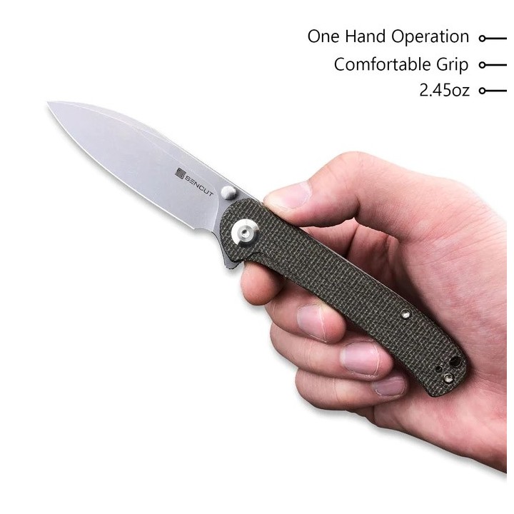 Couteau SENCUT Scepter Dark Green Manche Micarta Lame Acier 9Cr18MOB IKBS Linerlock CLip SA03F - Livraison Gratuite