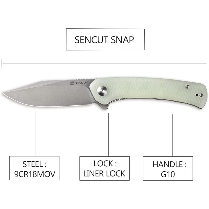 Couteau SENCUT Snap Jade Manche G10 Lame Acier 9Cr18MOB IKBS Linerlock CLip SA05CV1 - Livraison Gratuite