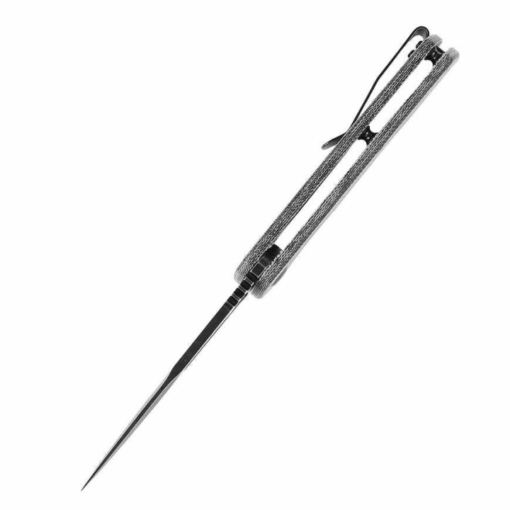 Couteau Kansept Kryo Denim Lame Acier 12C28N Black Drop Point Manche Micarta IKBS Linerlock Clip KT1001M1 - Livraison Gratuite