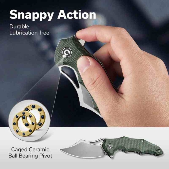 Couteau CIVIVI Chiro Green Manche Micarta Lame Acier 14C28N Clip Point IKBS Linerlock Clip CIVC230462 - Livraison Gratuite