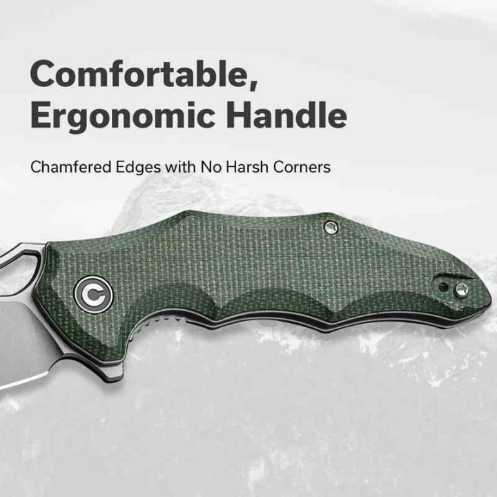 Couteau CIVIVI Chiro Green Manche Micarta Lame Acier 14C28N Clip Point IKBS Linerlock Clip CIVC230462 - Livraison Gratuite
