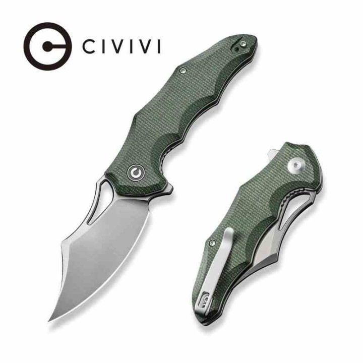 Couteau CIVIVI Chiro Green Manche Micarta Lame Acier 14C28N Clip Point IKBS Linerlock Clip CIVC230462 - Livraison Gratuite
