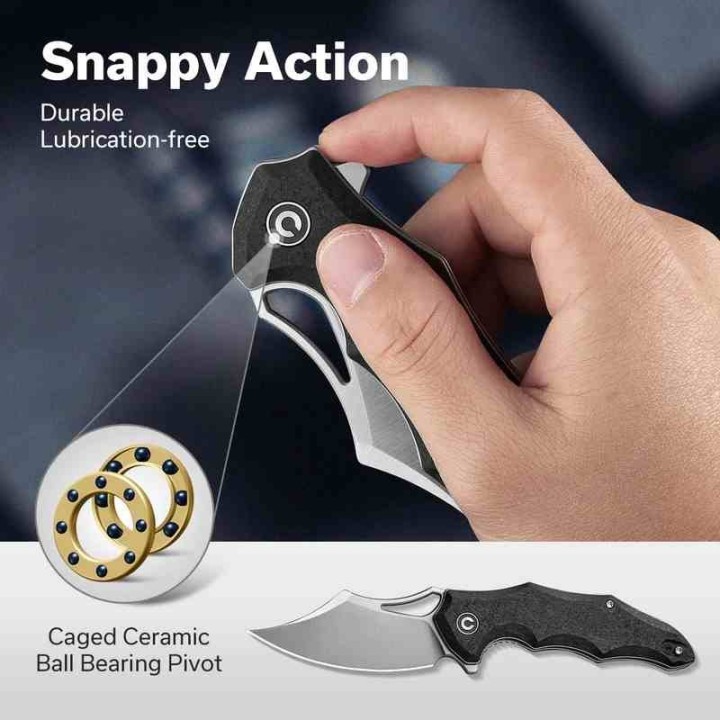 Couteau CIVIVI Chiro Black Manche G10 Lame Acier 14C28N Clip Point IKBS Linerlock Clip CIVC230463 - Livraison Gratuite