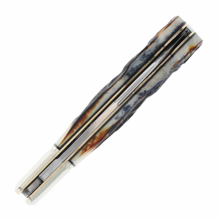 Couteau Rough Ryder EO Jack Cinnamon Bone Lame Acier Damas Slip Joint RR2528 - Livraison Gratuite