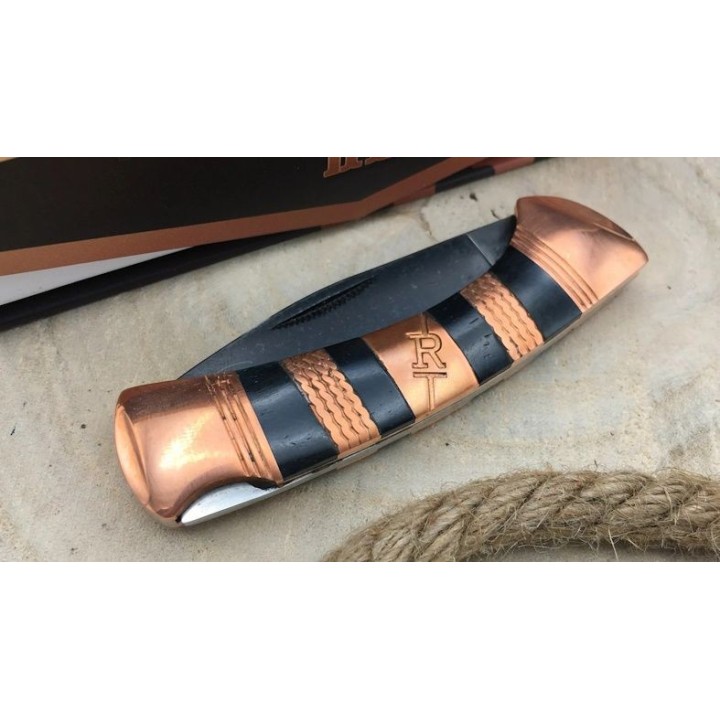 Couteau Rough Ryder Copper Coil Manche Cuivre/Os Lame Acier 440 Lockback RR1831 - Livraison Gratuite