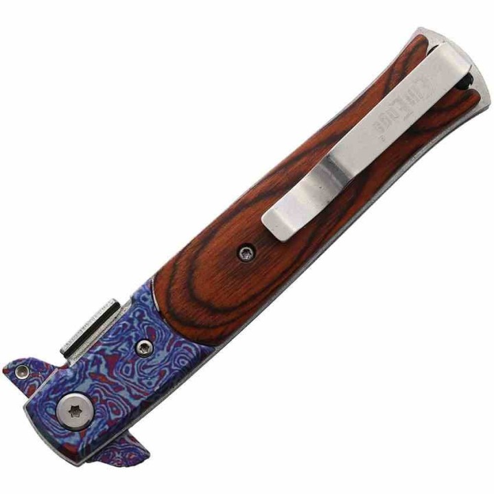 Lot de 2 Couteau Elite Edge Damascus Linerlock A/O Lame Acier Inox Manche Bois Clip EE10428CDMWD - Livraison Gratuite